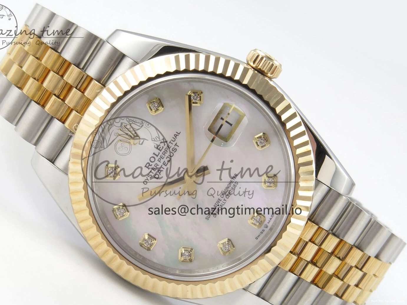 AAA Replica Watches on SS YG Dial DateJust SA Bracelet MOP 1:1 Jubilee Best White Diamond YG 299 Edition 3EF 41mm Chic SS 126333 0106